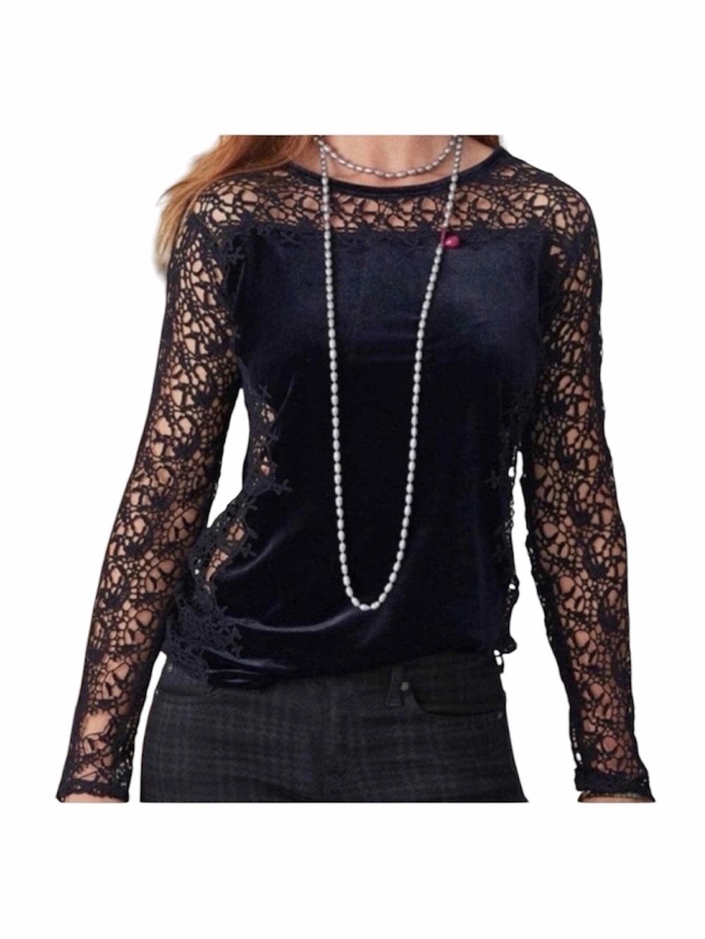 Sundance lily Paradmour black velvet & lace sheer gossip girl whimsygoth blouse